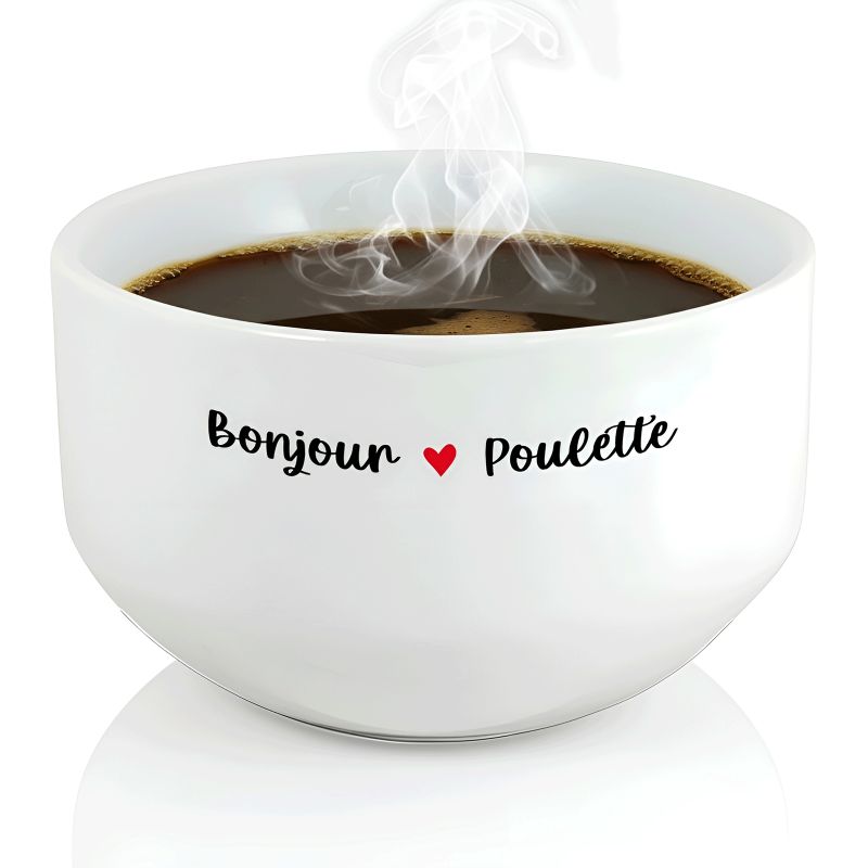 Bol petit déjeuner humoristique Bonjour Poulette - Bol céramique blanc - 600 ml, micro-ondes et lave-vaisselle, design français Bol petit déjeuner humoristique Bonjour Poulette - Bol céramique blanc - 600 ml, micro-ondes et lave-vaisselle, design français