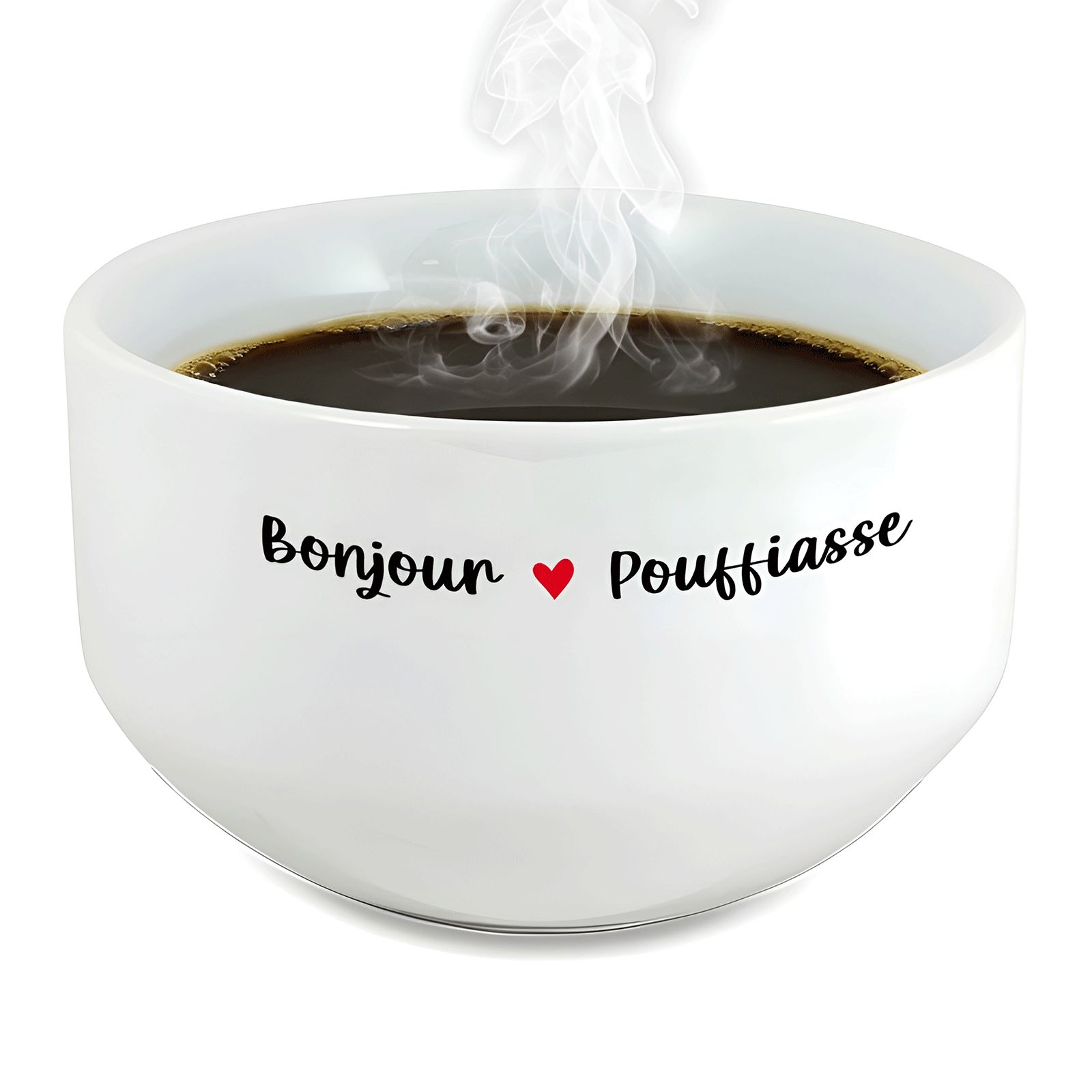 Bol petit déjeuner humoristique en céramique blanche - Message insolent Bonjour Poufiasse - 600 ml, micro-ondes et lave-vaissell