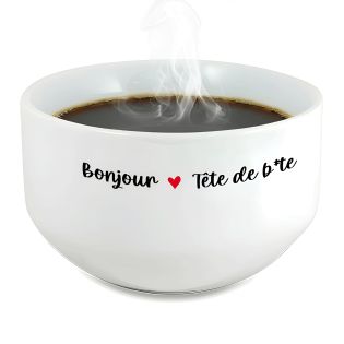 Bol petit déjeuner humoristique en céramique blanche - Message provocateur - 600 ml, micro-ondes et lave-vaisselle compatibles