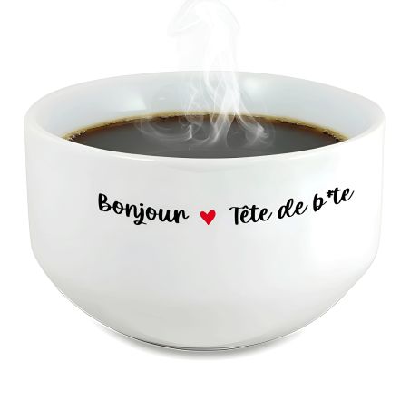 Bol petit déjeuner humoristique en céramique blanche - Message provocateur - 600 ml, micro-ondes et lave-vaisselle compatibles