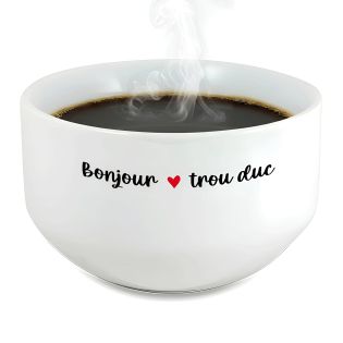 Bol petit déjeuner humoristique en céramique blanche - Message provocateur Bonjour trou duc - 600 ml. Compatible micro-ondes et 