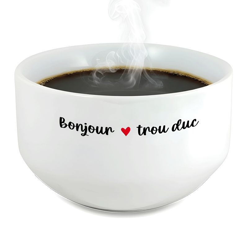 Bol petit déjeuner humoristique en céramique blanche - Message provocateur Bonjour trou duc - 600 ml. Compatible micro-ondes et Bol petit déjeuner humoristique en céramique blanche - Message provocateur Bonjour trou duc - 600 ml. Compatible micro-ondes et