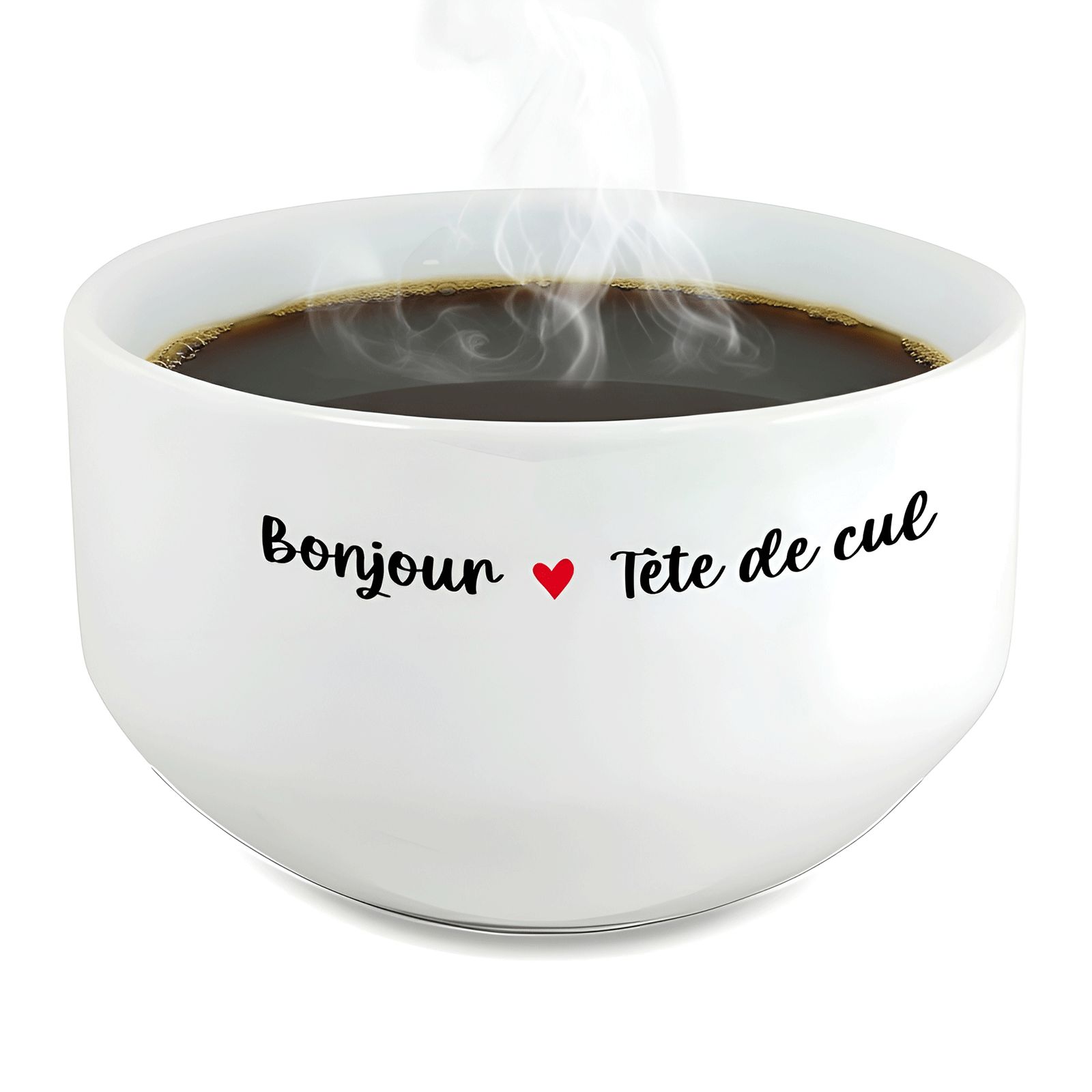 Bol petit déjeuner humoristique en céramique blanche - Message drôle Bonjour Tête de Cul - 600 ml, micro-ondes et lave-vaisselle