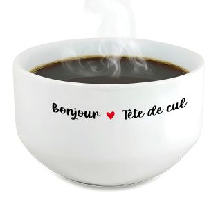 Bol petit déjeuner humoristique en céramique blanche - Message drôle Bonjour Tête de Cul - 600 ml, micro-ondes et lave-vaisselle