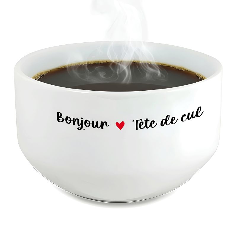 Bol petit déjeuner humoristique en céramique blanche - Message drôle Bonjour Tête de Cul - 600 ml, micro-ondes et lave-vaisselle Bol petit déjeuner humoristique en céramique blanche - Message drôle Bonjour Tête de Cul - 600 ml, micro-ondes et lave-vaisselle