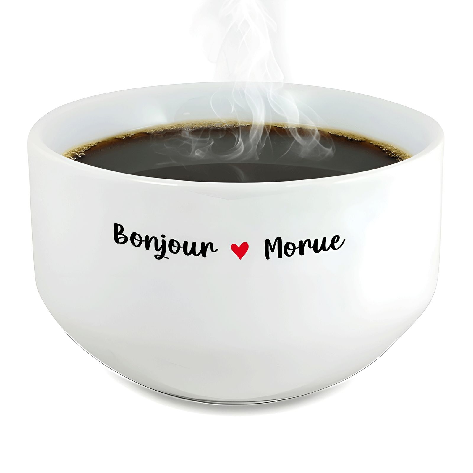 Bol petit déjeuner humoristique Bonjour Morue - Bol céramique blanc brillant - 600 ml, micro-ondes et lave-vaisselle compatibles