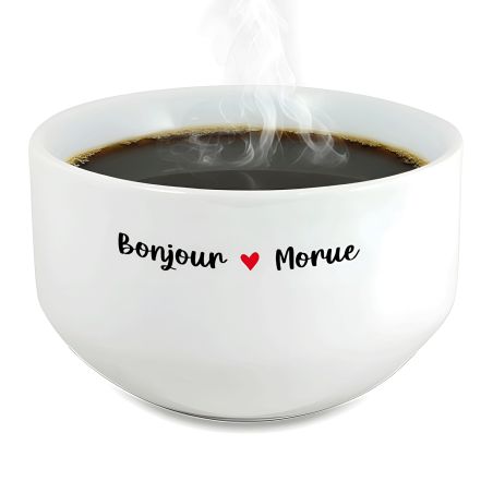 Bol petit déjeuner humoristique Bonjour Morue - Bol céramique blanc brillant - 600 ml, micro-ondes et lave-vaisselle compatibles
