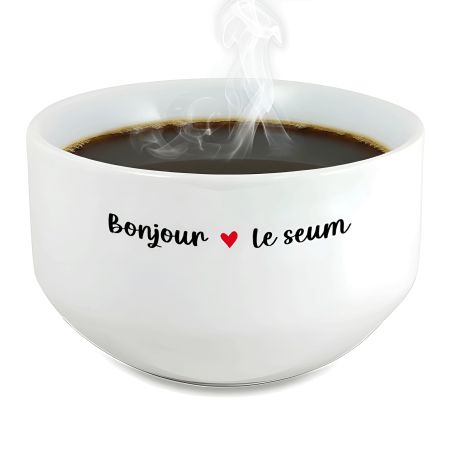 Bol petit déjeuner humoristique - Céramique blanche résistante - Design sarcastique noir et rouge - 600 ml, 13 cm diamètre, micr