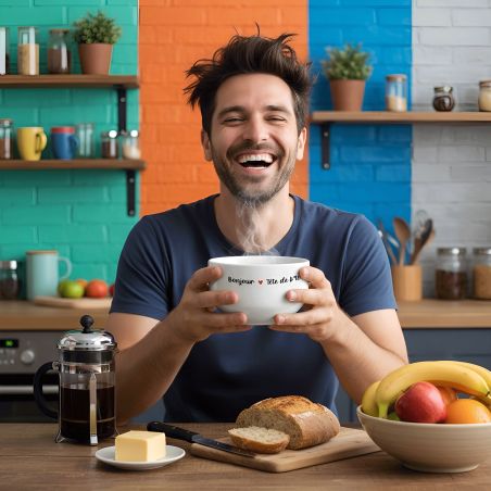 Bol petit déjeuner humoristique en céramique blanche - Message provocateur - 600 ml, micro-ondes et lave-vaisselle compatibles