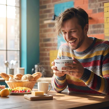 Bol petit déjeuner humoristique en céramique blanche - Message drôle Bonjour Tête de Cul - 600 ml, micro-ondes et lave-vaisselle