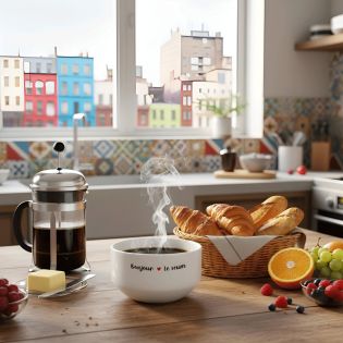 Bol petit déjeuner humoristique - Céramique blanche résistante - Design sarcastique noir et rouge - 600 ml, 13 cm diamètre, micr