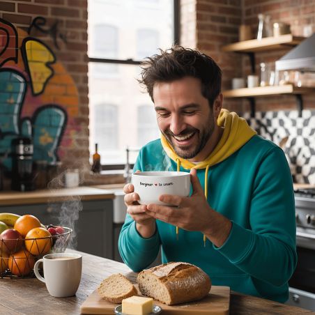 Bol petit déjeuner humoristique - Bonjour le seum - Céramique blanche résistante - 600 ml. Compatible micro-ondes et lave-vaisse