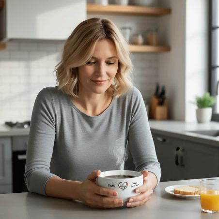 Bol petit déjeuner personnalisable Ville : Rouen dans le coeur - Bol céramique blanc - 600 ml. Compatible micro-ondes et lave-va