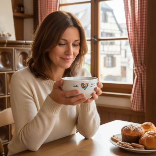 Bol petit déjeuner personnalisable Ville : Strasbourg dans le coeur - Bol céramique blanc - 600 ml. Compatible micro-ondes et la