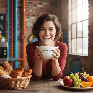 Bol petit déjeuner humoristique Bonjour Connasse - Céramique blanche brillante - 600 ml, micro-ondes et lave-vaisselle, design f