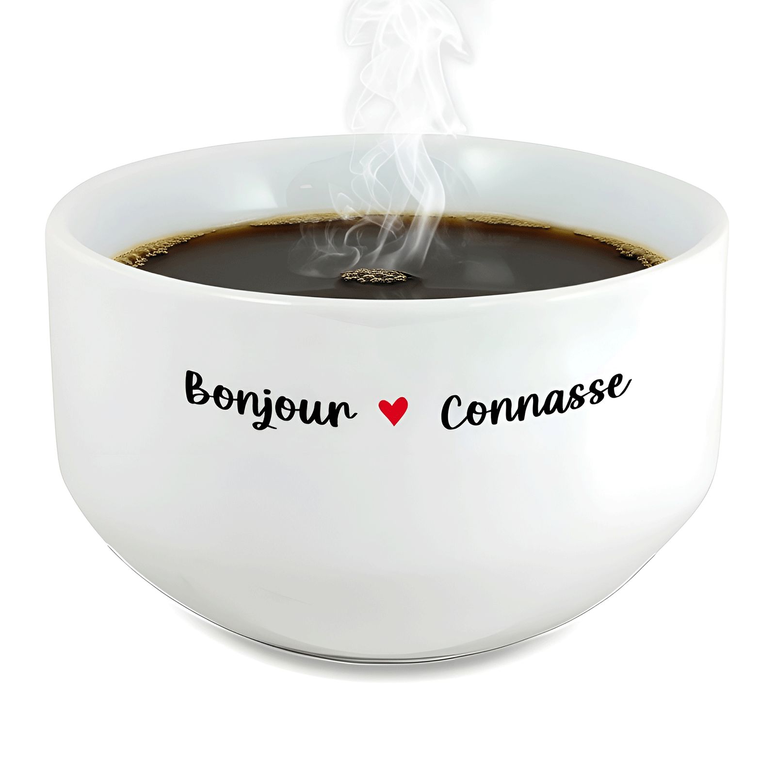 Bol petit déjeuner humoristique Bonjour Connasse - Céramique blanche brillante - 600 ml, micro-ondes et lave-vaisselle, design f