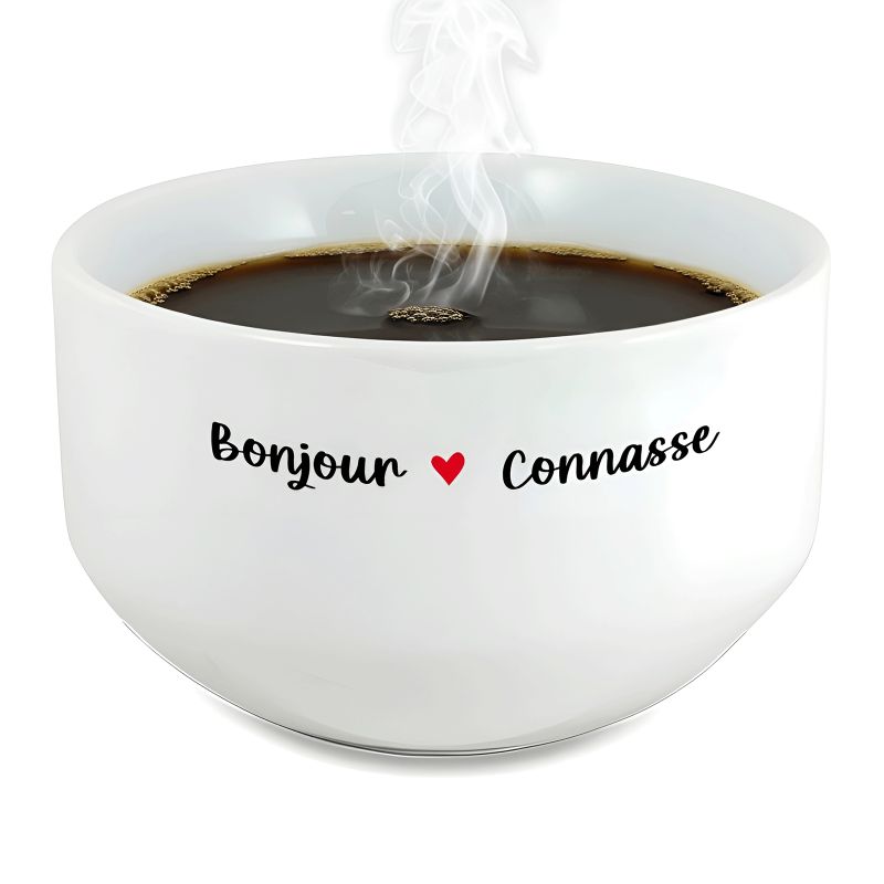 Bol petit déjeuner humoristique Bonjour Connasse - Céramique blanche brillante - 600 ml, micro-ondes et lave-vaisselle, design f Bol petit déjeuner humoristique Bonjour Connasse - Céramique blanche brillante - 600 ml, micro-ondes et lave-vaisselle, design f