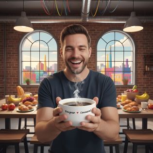 Bol petit déjeuner humoristique Bonjour Connard - céramique blanche solide - 600 ml, micro-ondes et lave-vaisselle, design franç