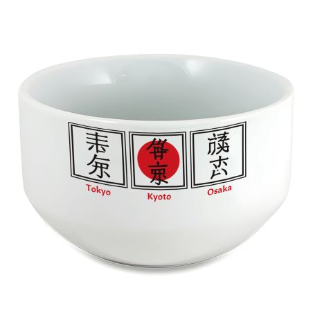 Bol petit déjeuner personnalisé céramique blanche - Pays Japon Triptyque - 600 ml. Compatible micro-ondes et lave-vaisselle