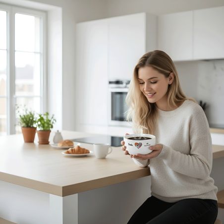 Bol petit déjeuner personnalisable Ville : Lille dans le coeur - Bol céramique blanc - 600 ml. Compatible micro-ondes et lave-va