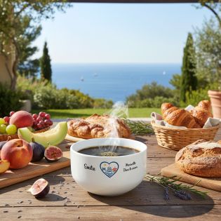 Bol petit déjeuner personnalisable Ville : Marseille dans le coeur - Bol céramique blanc - 600 ml. Compatible micro-ondes et lav