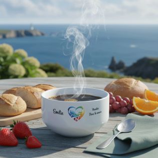 Bol petit déjeuner personnalisable Ville : Nantes dans le coeur - Bol céramique blanc - 600 ml. Compatible micro-ondes et lave-v