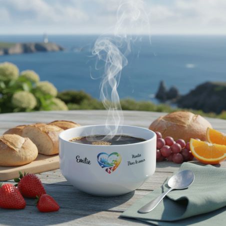 Bol petit déjeuner personnalisable Ville : Nantes dans le coeur - Bol céramique blanc - 600 ml. Compatible micro-ondes et lave-v