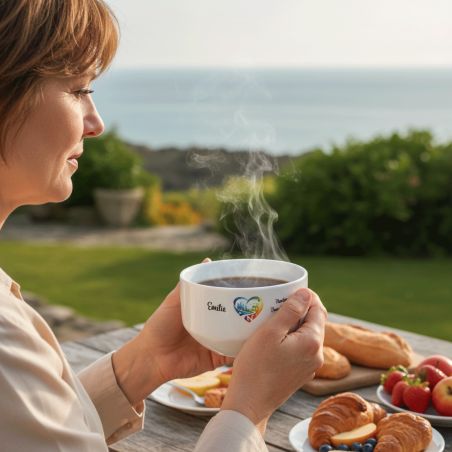 Bol petit déjeuner personnalisable Ville : Nantes dans le coeur - Bol céramique blanc - 600 ml. Compatible micro-ondes et lave-v