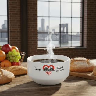 Bol petit déjeuner personnalisable Ville : New York dans le coeur - Bol céramique blanc - 600 ml. Compatible micro-ondes et lave