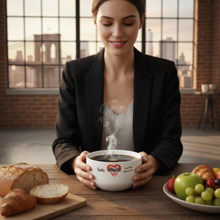 Bol petit déjeuner personnalisable Ville : New York dans le coeur - Bol céramique blanc - 600 ml. Compatible micro-ondes et lave
