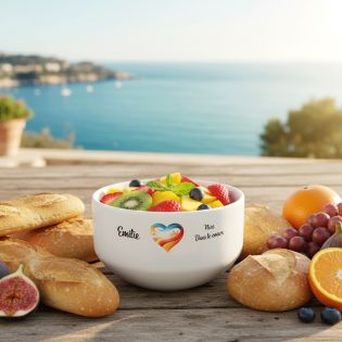 Bol petit déjeuner personnalisable Ville : Nice dans le coeur - Bol céramique blanc - 600 ml. Compatible micro-ondes et lave-vai