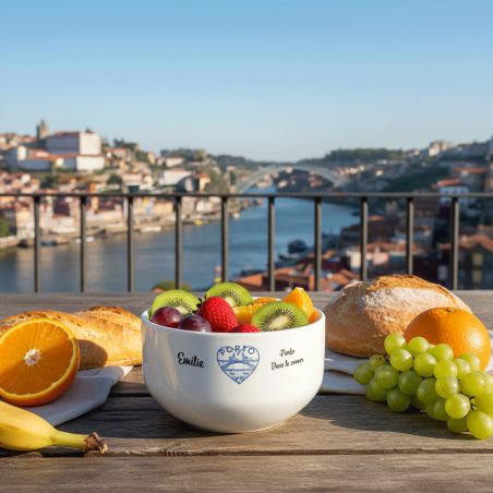 Bol petit déjeuner personnalisable Ville : Porto dans le coeur - Bol céramique blanc - 600 ml. Compatible micro-ondes et lave-va