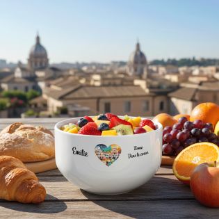 Bol petit déjeuner personnalisable Ville : Rome dans le coeur - Bol céramique blanc - 600 ml. Compatible micro-ondes et lave-vai