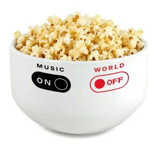 Bol petit déjeuner céramique blanche - message humoristique Music On World Off - 600 ml. Compatible micro-ondes et lave-vaissell