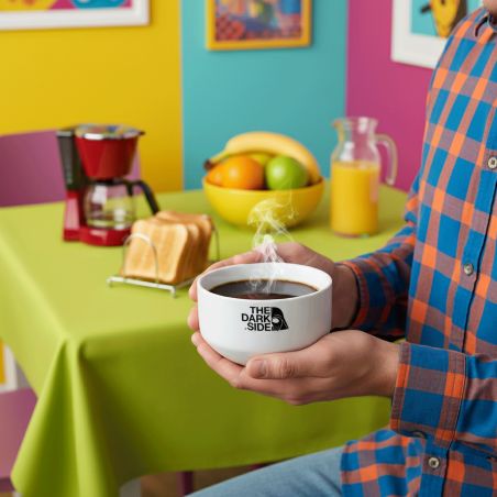Bol petit déjeuner céramique blanche - message humoristique The Dark Side - 600 ml. Compatible micro-ondes et lave-vaisselle
