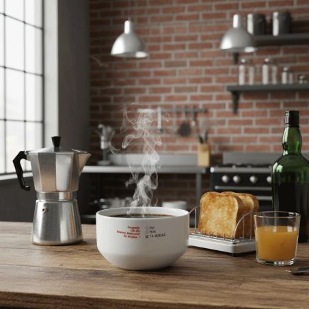 Bol petit déjeuner personnalisé céramique blanche - message humoristique Bonne humeur - 600 ml. Compatible micro-ondes et lave-v
