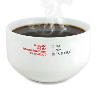 Bol petit déjeuner personnalisé céramique blanche - message humoristique Bonne humeur - 600 ml. Compatible micro-ondes et lave-v