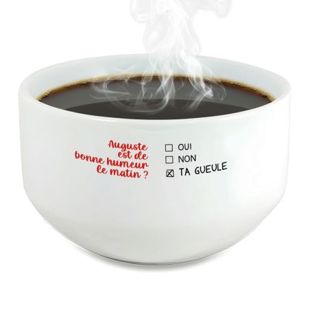 Bol petit déjeuner personnalisé céramique blanche - message humoristique Bonne humeur - 600 ml. Compatible micro-ondes et lave-v