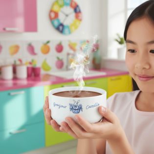 Bol petit déjeuner enfant personnalisé céramique blanche - Lapin Bleu - 600 ml. Compatible micro-ondes et lave-vaisselle