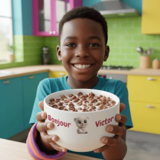Bol petit déjeuner enfant personnalisé céramique blanche - Ourson - 600 ml. Compatible micro-ondes et lave-vaisselle