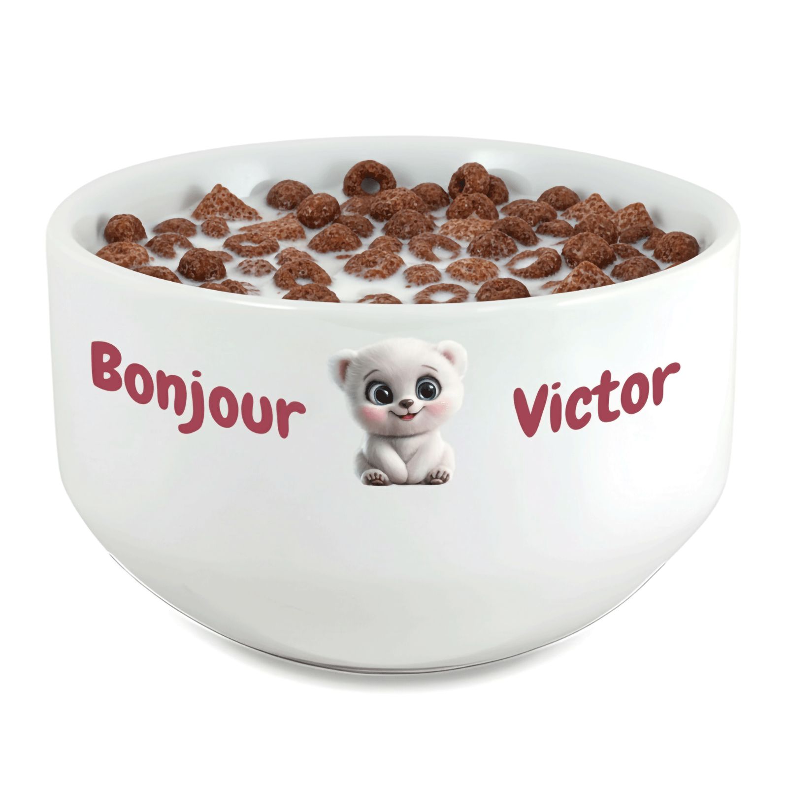 Bol petit déjeuner enfant personnalisé céramique blanche - Ourson - 600 ml. Compatible micro-ondes et lave-vaisselle