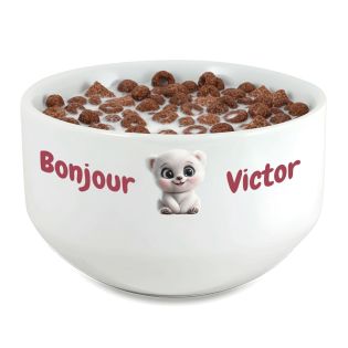 Bol petit déjeuner enfant personnalisé céramique blanche - Ourson - 600 ml. Compatible micro-ondes et lave-vaisselle