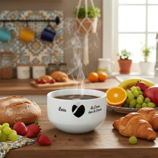 Bol petit déjeuner personnalisable Région : La Corse dans le coeur - Bol céramique blanc - 600 ml. Compatible micro-ondes et lav
