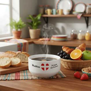 Bol petit déjeuner personnalisable Région : La Savoie dans le coeur - Bol céramique blanc - 600 ml. Compatible micro-ondes et la