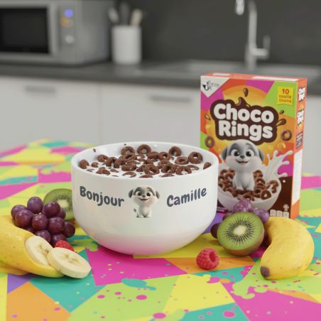 Bol petit déjeuner enfant personnalisé céramique blanche - Chiot mignon - 600 ml, micro-ondes et lave-vaisselle