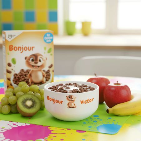 Bol petit déjeuner enfant personnalisé céramique blanche - Marmotte mignonne - 600 ml compatible micro-ondes et lave-vaisselle
