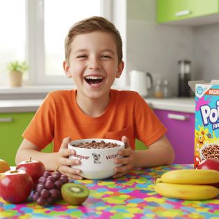 Bol petit déjeuner enfant personnalisé céramique blanche - Ourson souriant - 600 ml, compatible micro-ondes et lave-vaisselle