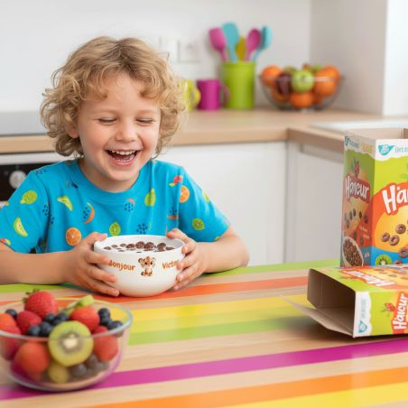 Bol petit déjeuner enfant personnalisé céramique blanche - Tigre - 600 ml - Compatible micro-ondes et lave-vaisselle