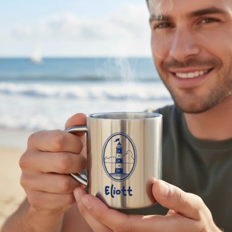 Tasse à café inox personnalisable - Mug double paroi métal - 20 cl, résistante, légère, idéale randonnée et usage quotidien