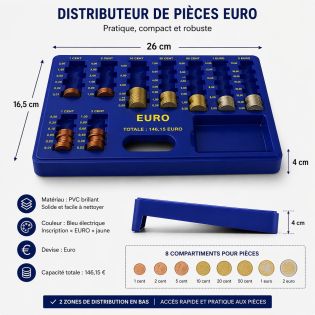 Distributeur de pièces Euro carré – Compteur et rangement monétaire pratique